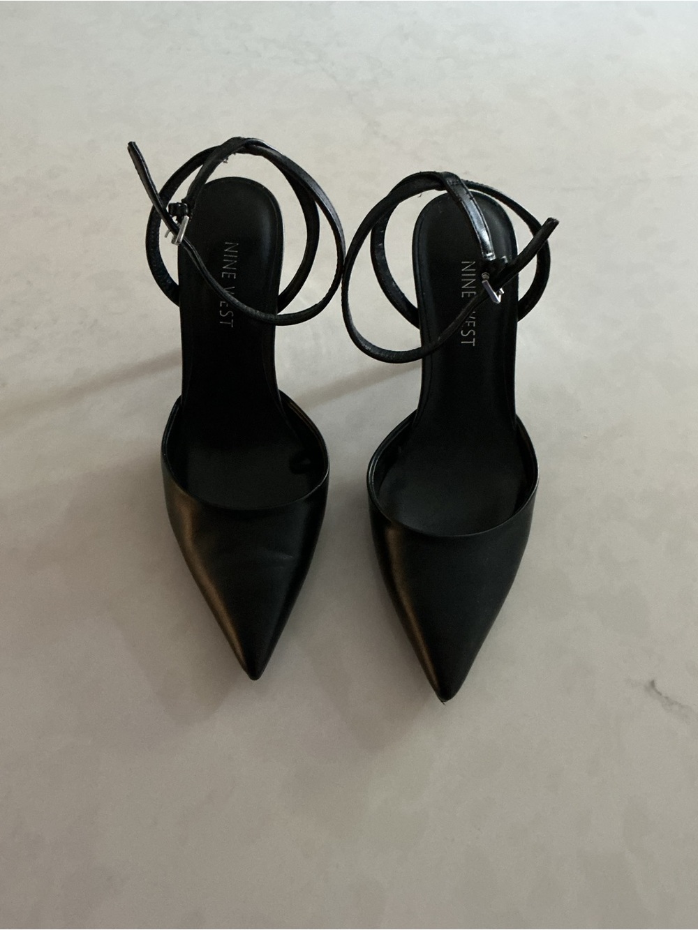 Nine West Black Pointed-Toe Ankle-Strap Heels